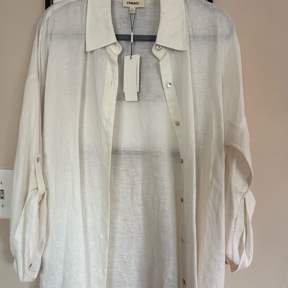L'AGENCE Cream Button-Down Shirt - Picture 3 of 4